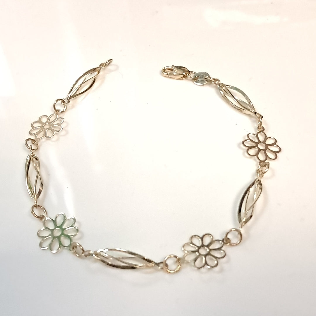 PULSERA ESPECIAL CON FLORES 14K 18 CM 2.6 GR (NUEVO)