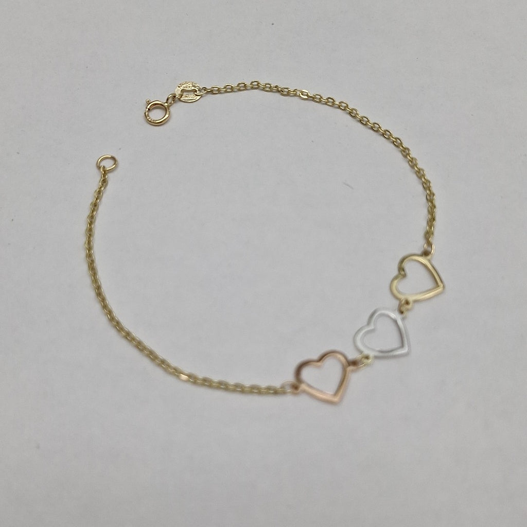PULSERA ESPECIAL CON CORAZONES 14K 18 CM 1.4 GR (NUEVO)
