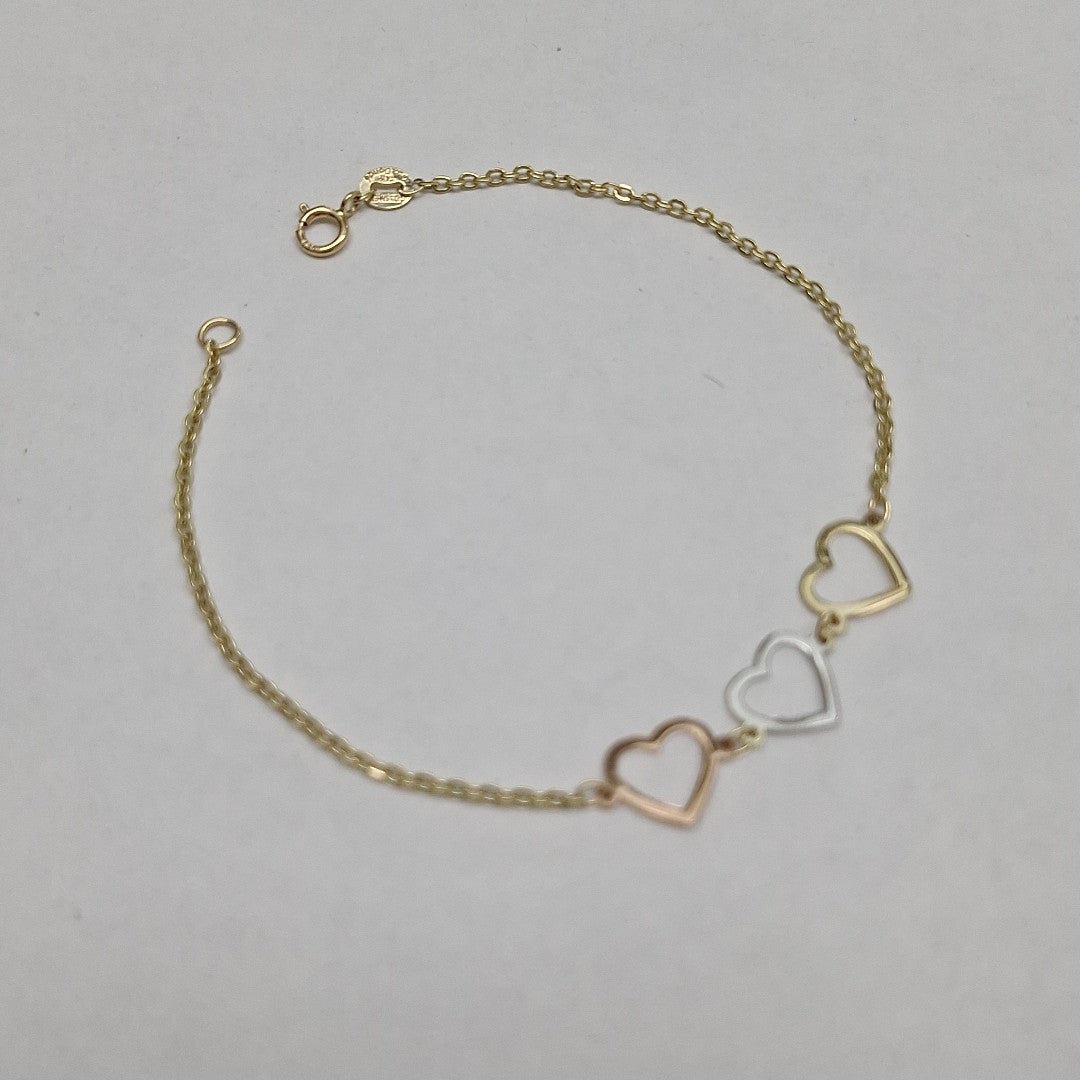 PULSERA ESPECIAL CON CORAZONES 14K 18 CM 1.4 GR (NUEVO)