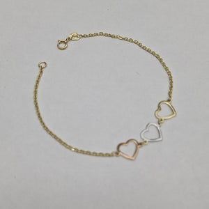 PULSERA ESPECIAL CON CORAZONES 14K 18 CM 1.4 GR (NUEVO)
