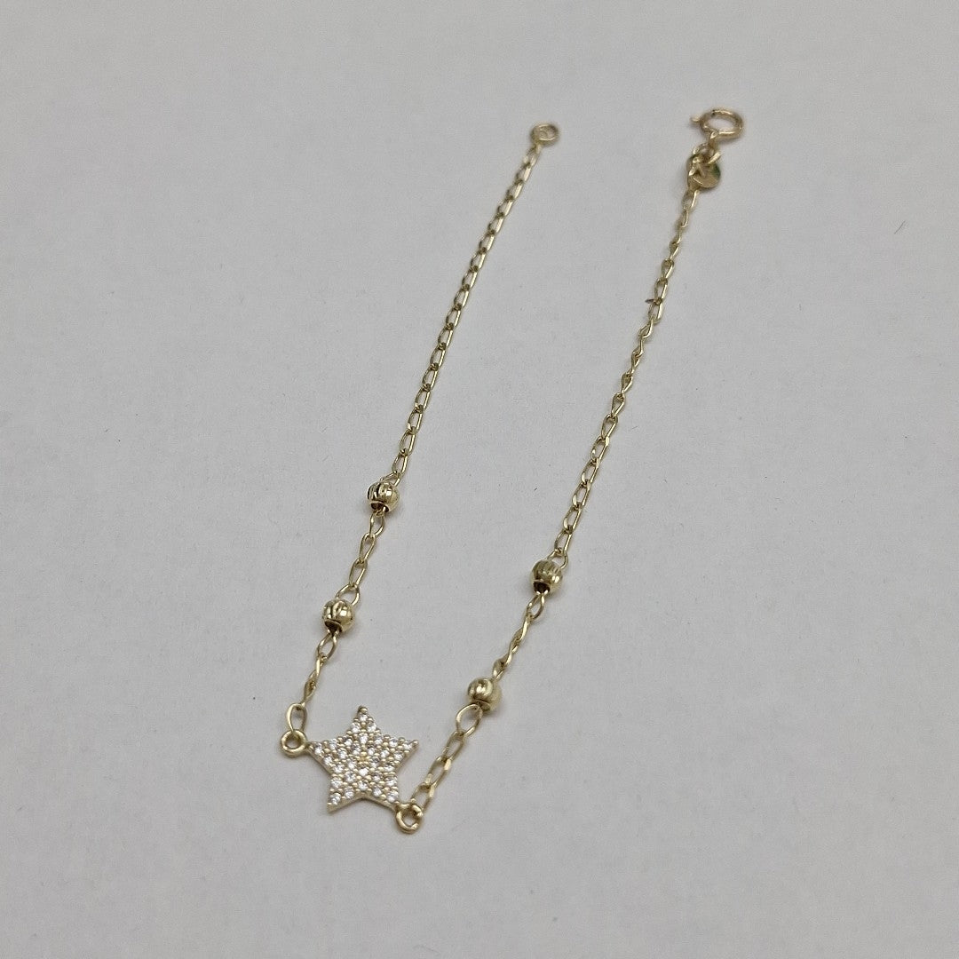 PULSERA ESPECIAL CON ESTRELLA Y CIRCONIAS 14K 18 CM 1.5 GR (NUEVO)