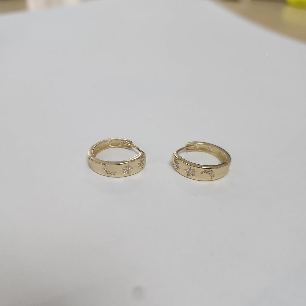 ARETES TEJIDO HUGGIES CON CIRCONIAS 14K 3 GR (NUEVO)