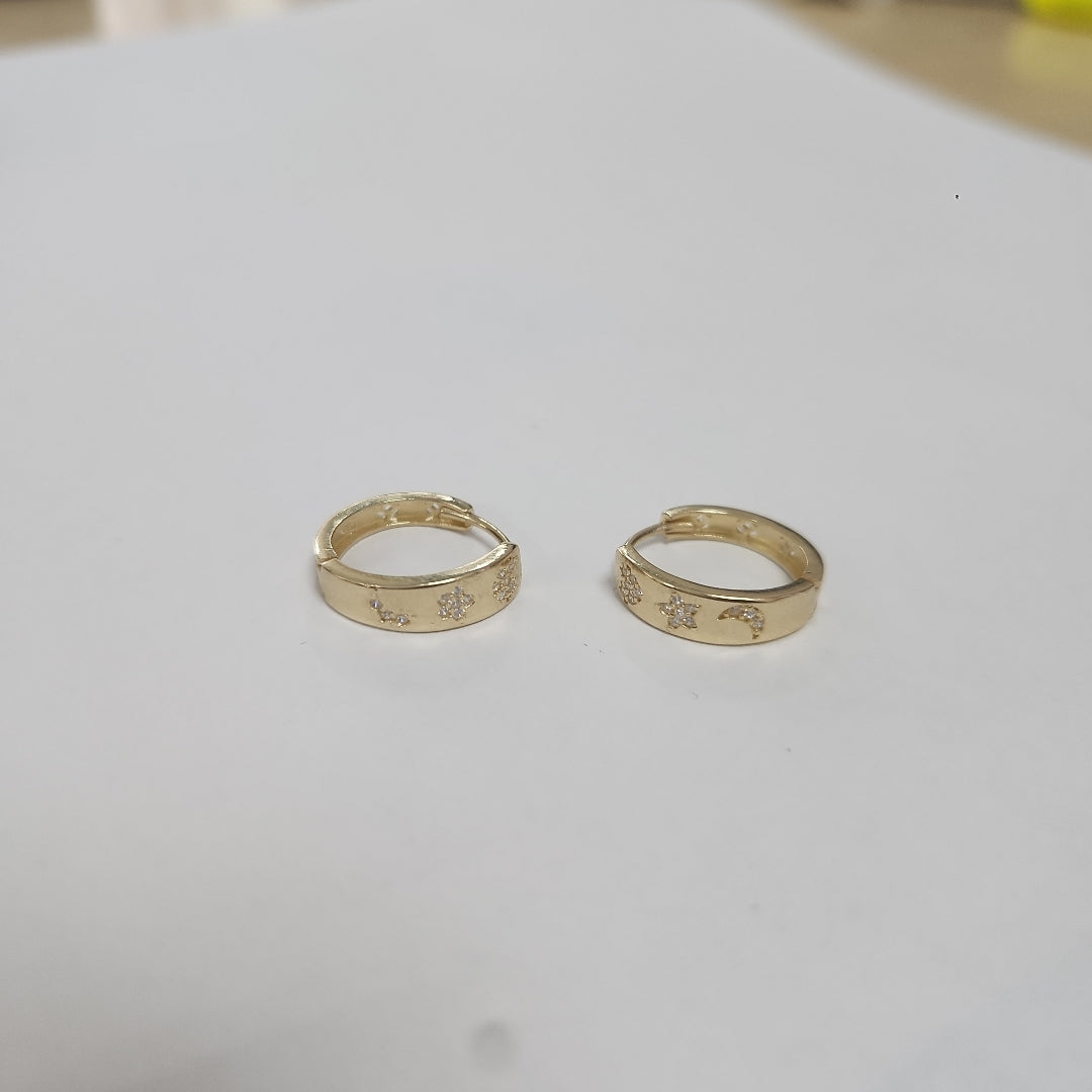 ARETES TEJIDO HUGGIES CON CIRCONIAS 14K 3 GR (NUEVO)