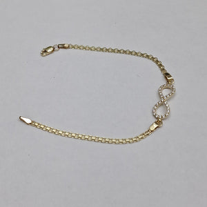 PULSERA TEJIDO ESPECIAL CON INFINITO Y CIRCONIAS 14K 18 CM 3.4 GR (NUEVO)