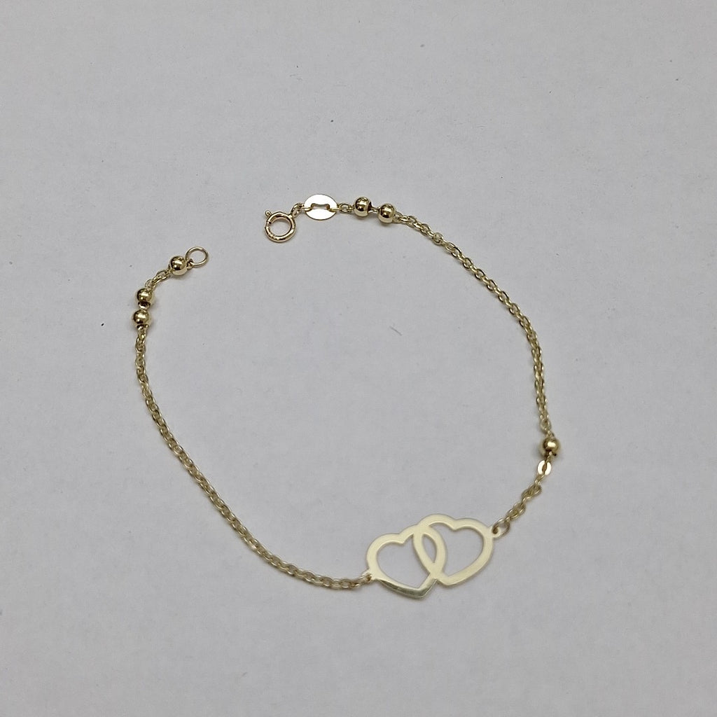 PULSERA TEJIDO ESPECIAL C CORAZONES 14K 18 CM 1.7 GR (NUEVO)
