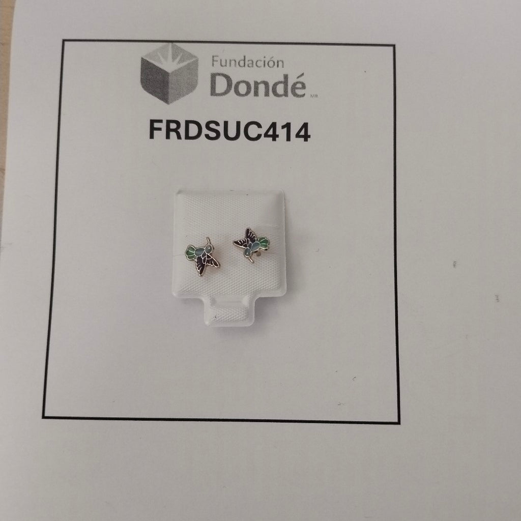 BROQUELES BROQUEL FIG COLIBRI ESMALTE AZUL 14K 0.2138 GR (NUEVO)
