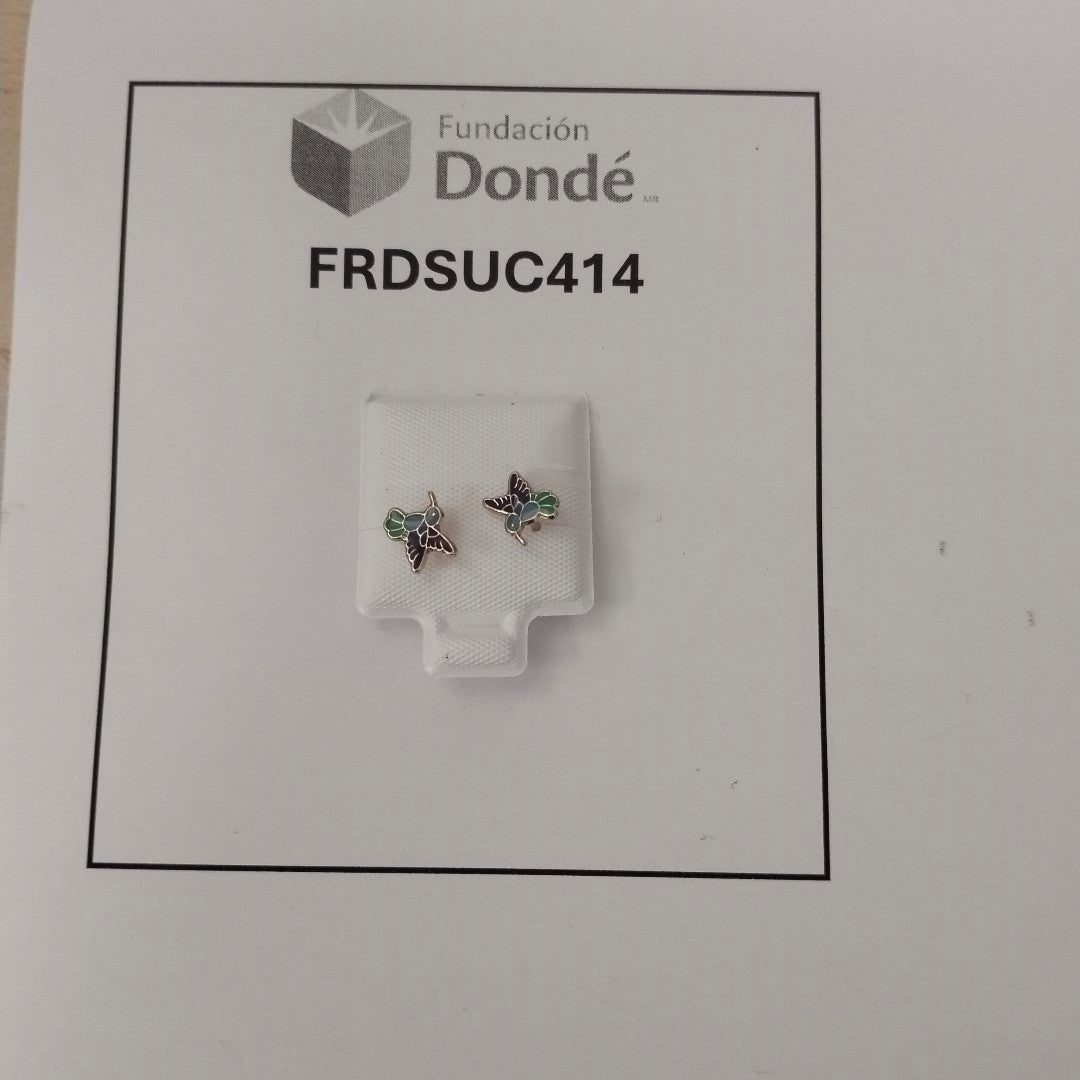 BROQUELES BROQUEL FIG COLIBRI ESMALTE AZUL 14K 0.2138 GR (NUEVO)