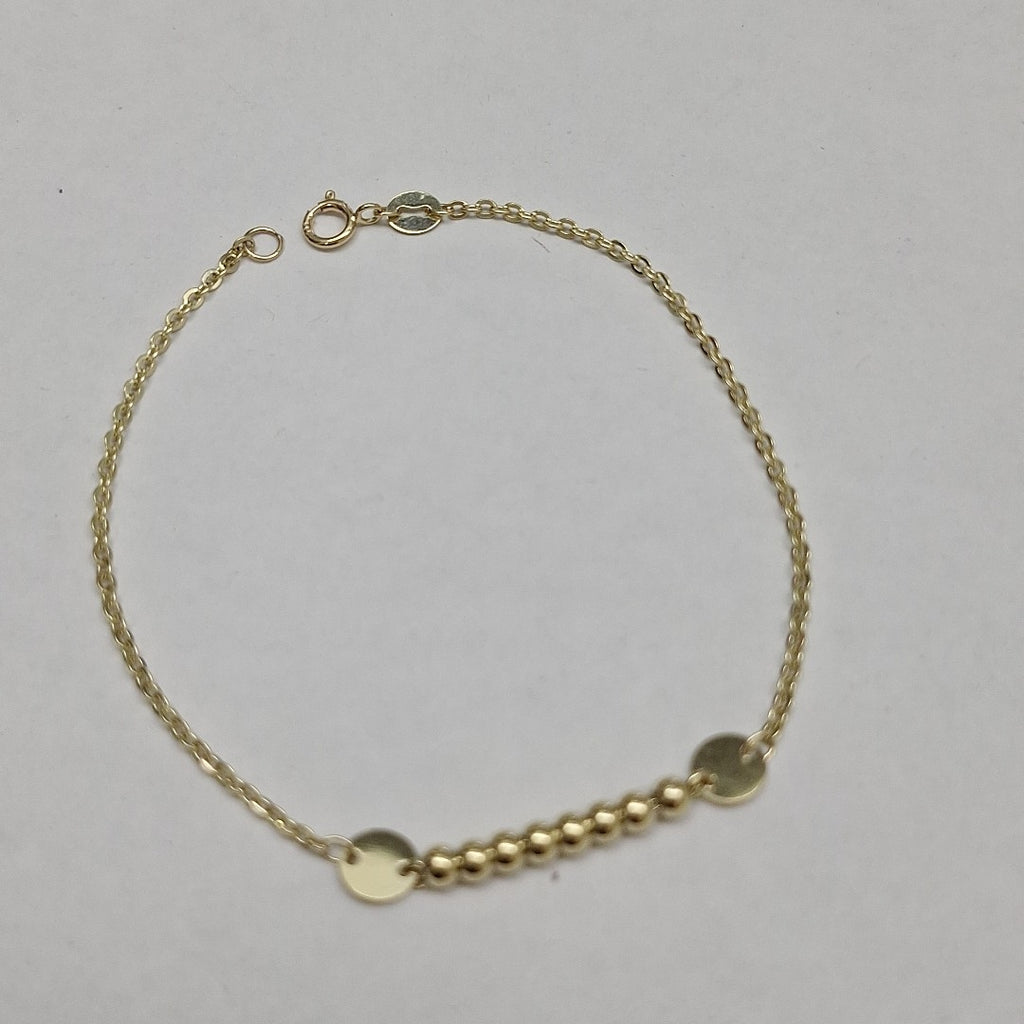 PULSERA TEJIDO ESPECIAL CON BOLITAS 14K 18 CM 1.8 GR (NUEVO)