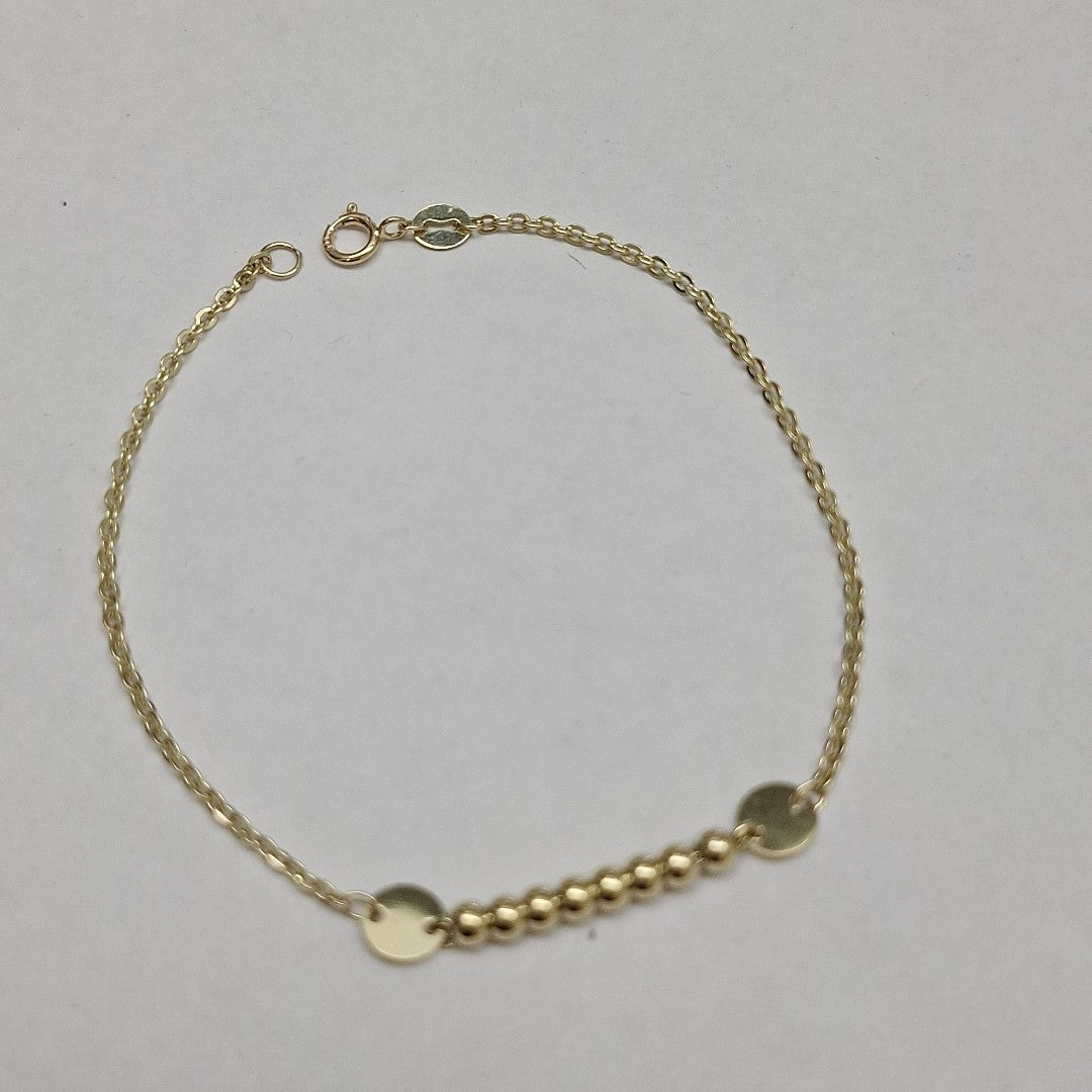 PULSERA TEJIDO ESPECIAL CON BOLITAS 14K 18 CM 1.8 GR (NUEVO)