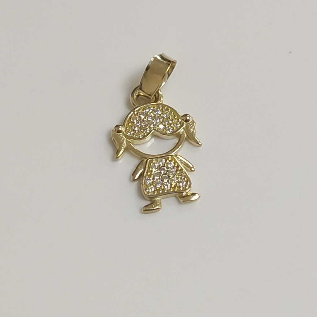 DIJE TEJIDO NIÑA CON CIRCONIAS 14K 0.9 GR (NUEVO)