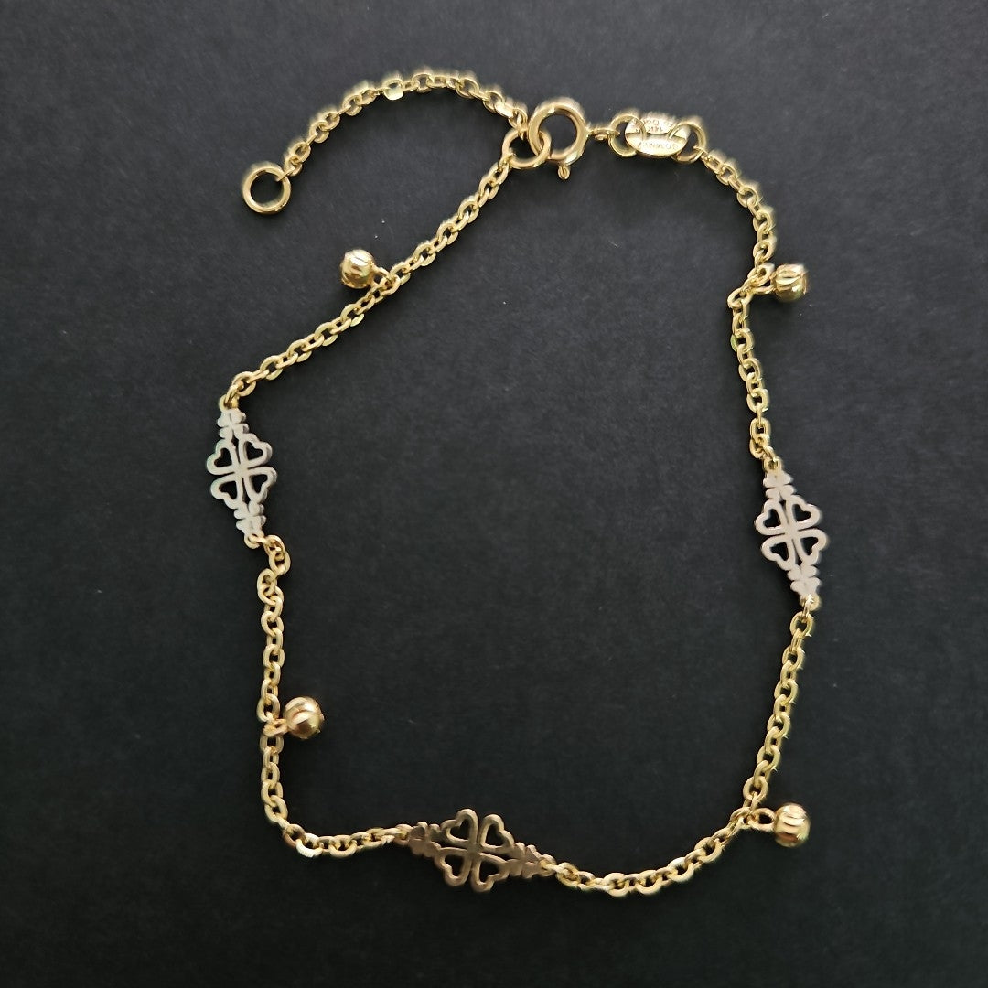 PULSERA ESPECIAL CON TREBOL 14K 18 CM 1.8 GR (NUEVO)