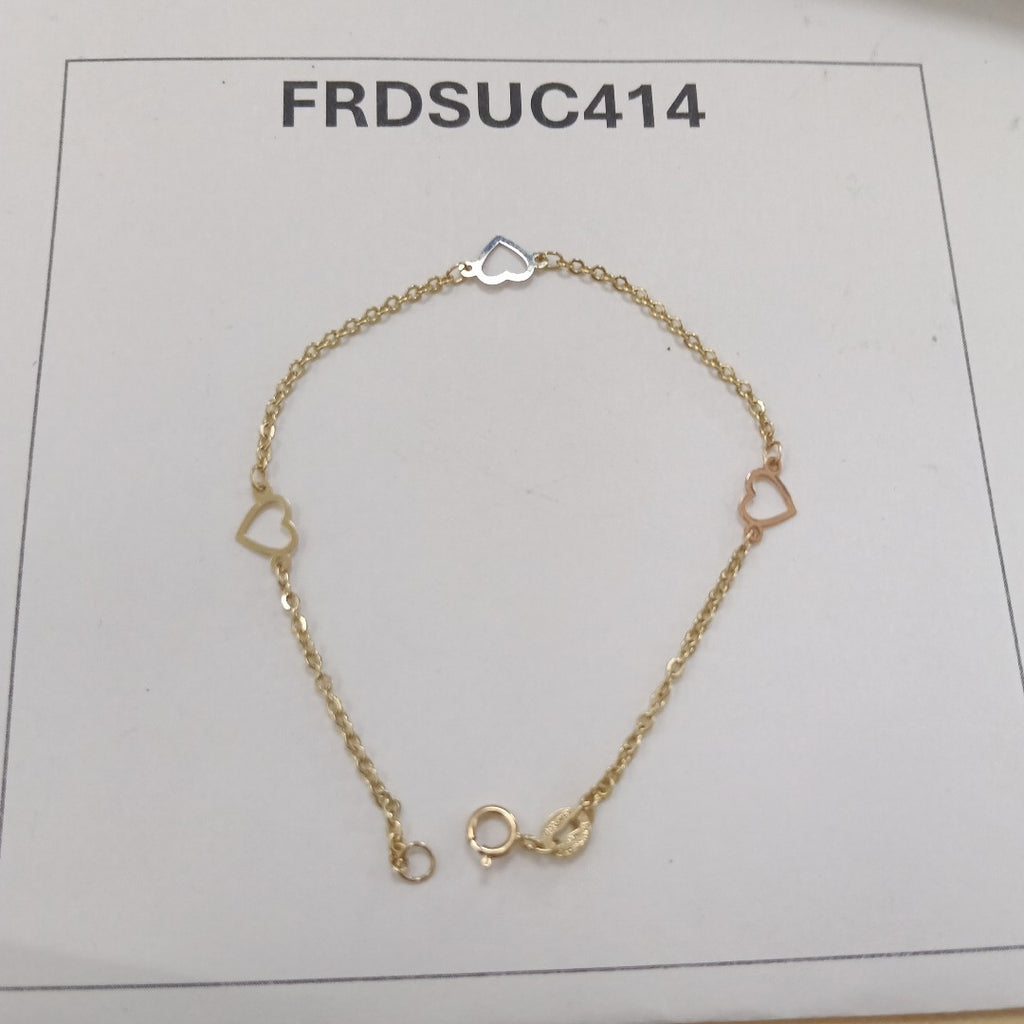 PULSERA ESPECIAL CON CORAZONES 14K 18 CM 1.3 GR (NUEVO)
