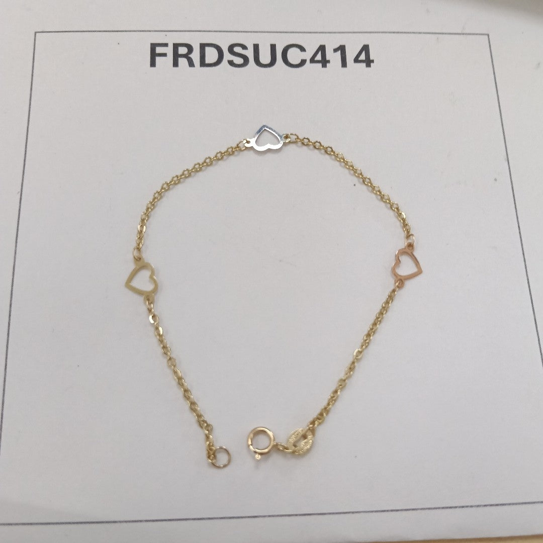 PULSERA ESPECIAL CON CORAZONES 14K 18 CM 1.3 GR (NUEVO)