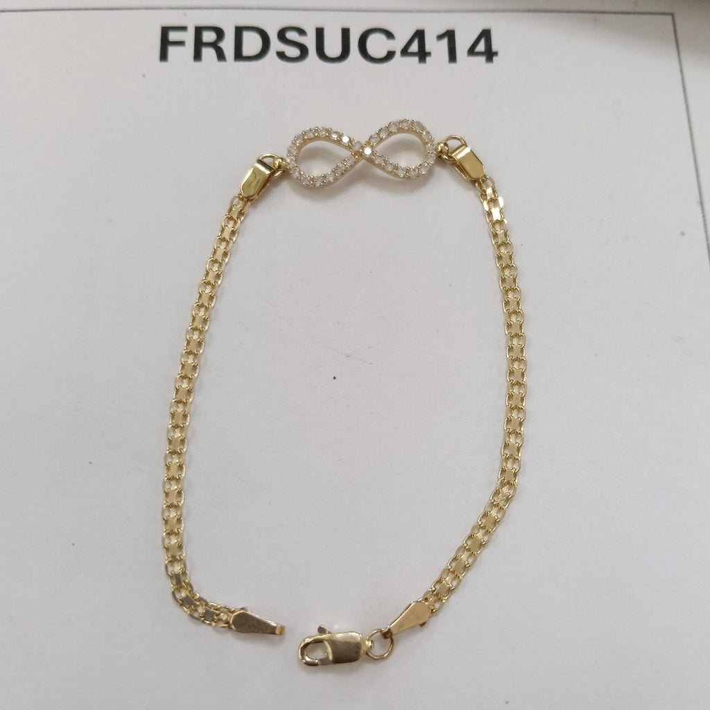 PULSERA TEJIDO ESPECIAL CON INFINITO Y CIRCONIAS 14K 18 CM 3.4 GR (NUEVO)