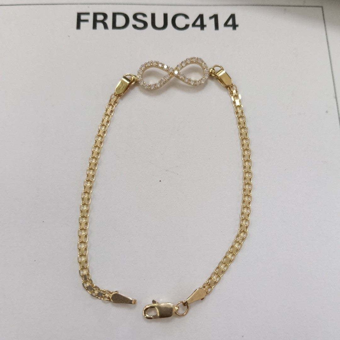 PULSERA TEJIDO ESPECIAL CON INFINITO Y CIRCONIAS 14K 18 CM 3.4 GR (NUEVO)