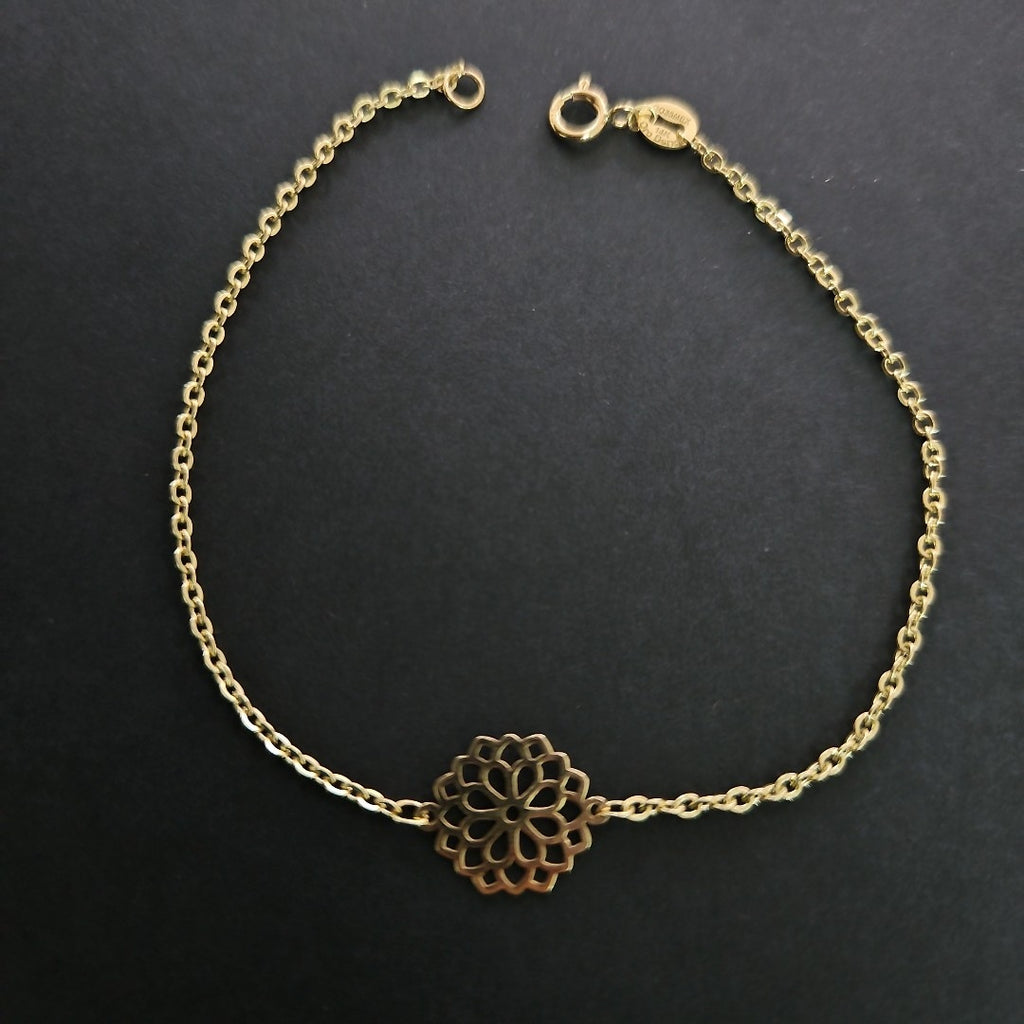 PULSERA TEJIDO ESPECIAL CON MANDALA 14K 18 CM 1.3 GR (NUEVO)