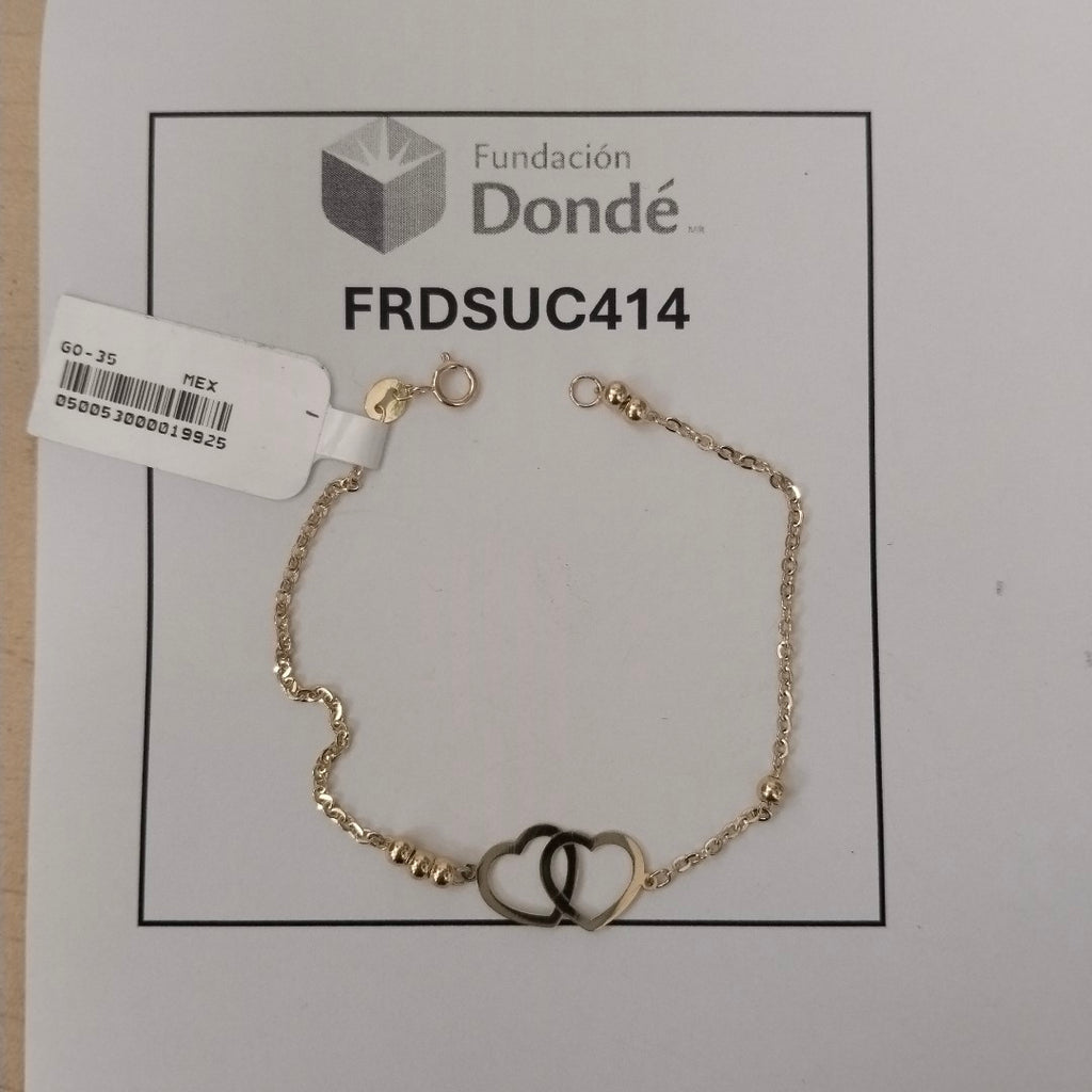 PULSERA TEJIDO ESPECIAL C CORAZONES 14K 18 CM 1.7 GR (NUEVO)