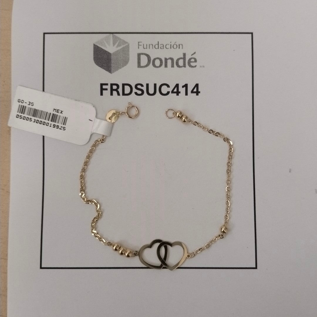 PULSERA TEJIDO ESPECIAL C CORAZONES 14K 18 CM 1.7 GR (NUEVO)