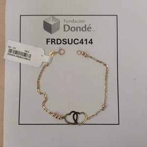 PULSERA TEJIDO ESPECIAL C CORAZONES 14K 18 CM 1.7 GR (NUEVO)