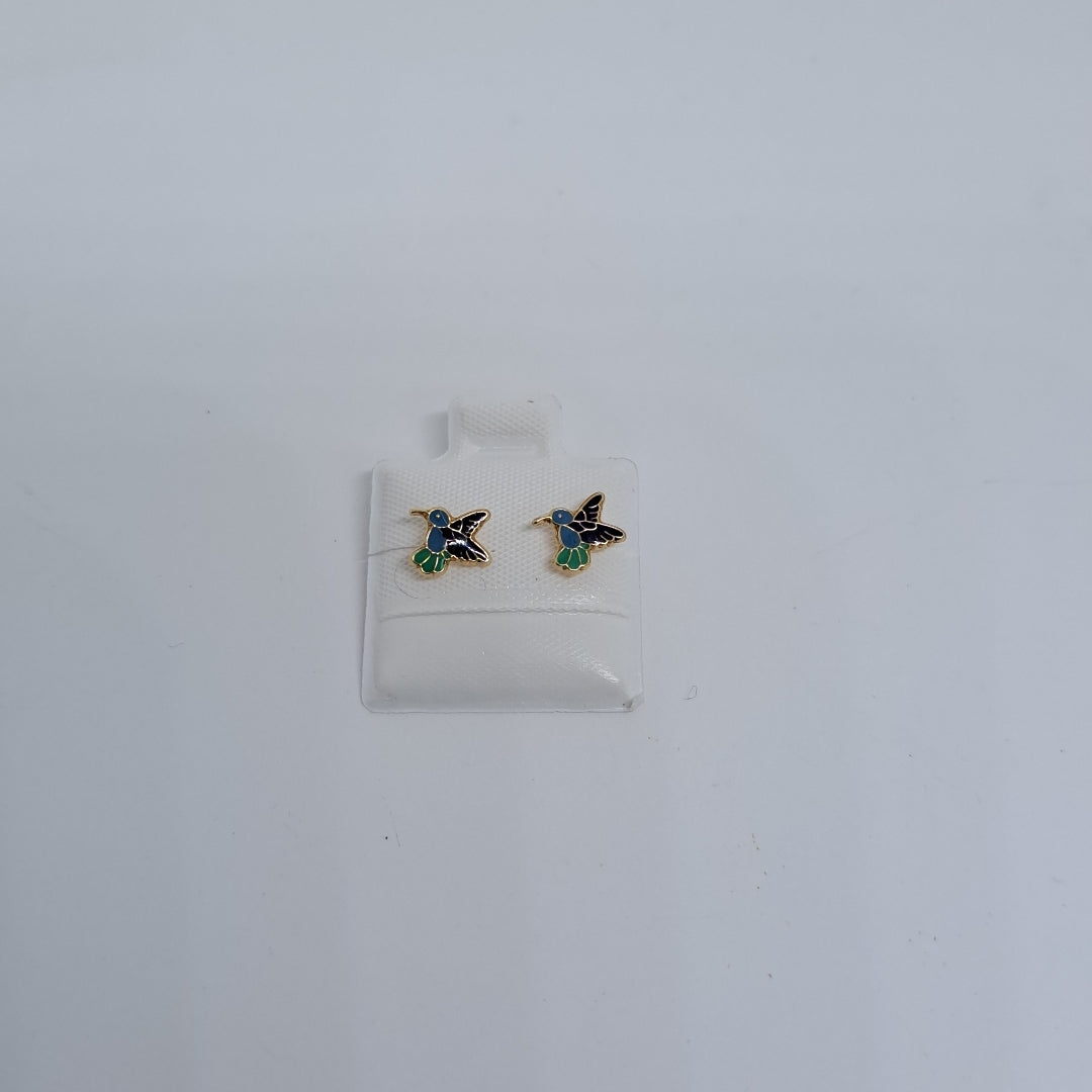 BROQUELES BROQUEL FIG COLIBRI ESMALTE AZUL 14K 0.2138 GR (NUEVO)