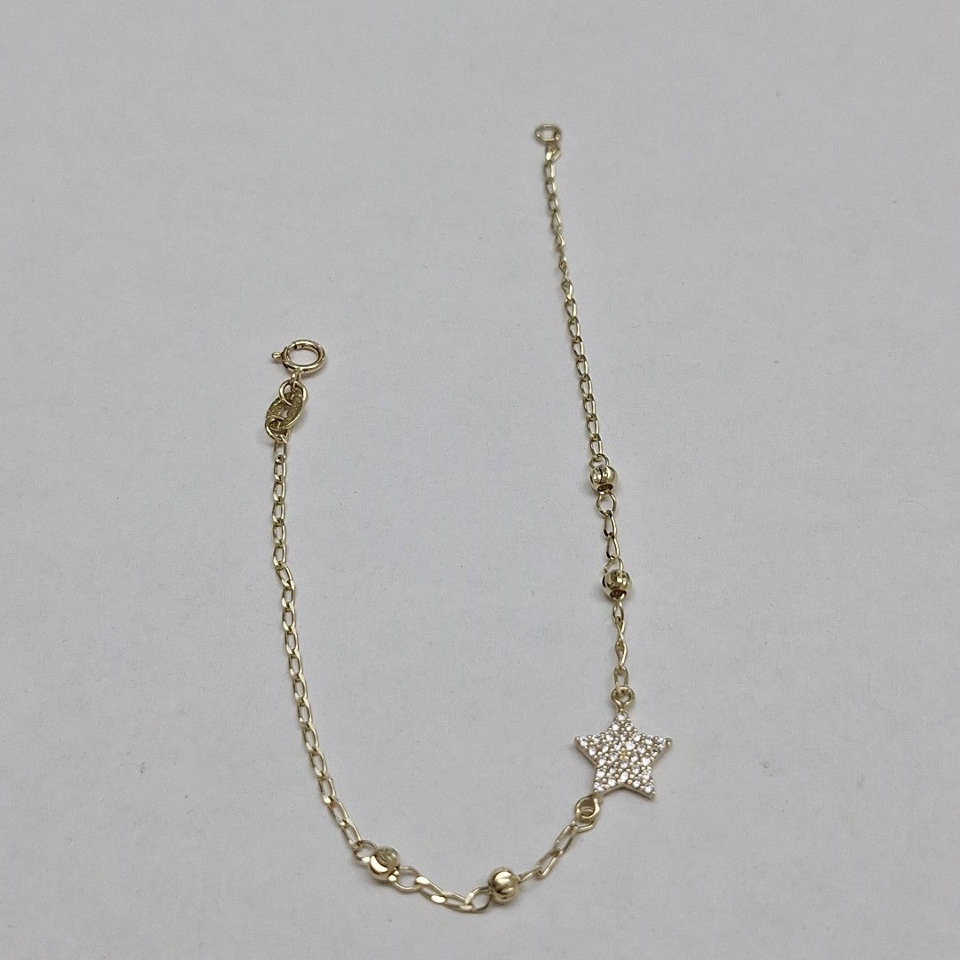 PULSERA ESPECIAL CON ESTRELLA Y CIRCONIAS 14K 18 CM 1.5 GR (NUEVO)