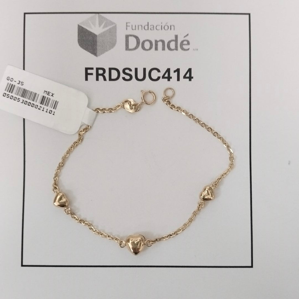 PULSERA TEJIDO ESPECIAL CON CORAZONES 14K 18 CM 1.7 GR (NUEVO)