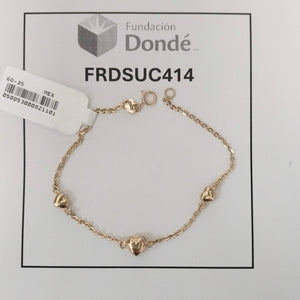 PULSERA TEJIDO ESPECIAL CON CORAZONES 14K 18 CM 1.7 GR (NUEVO)