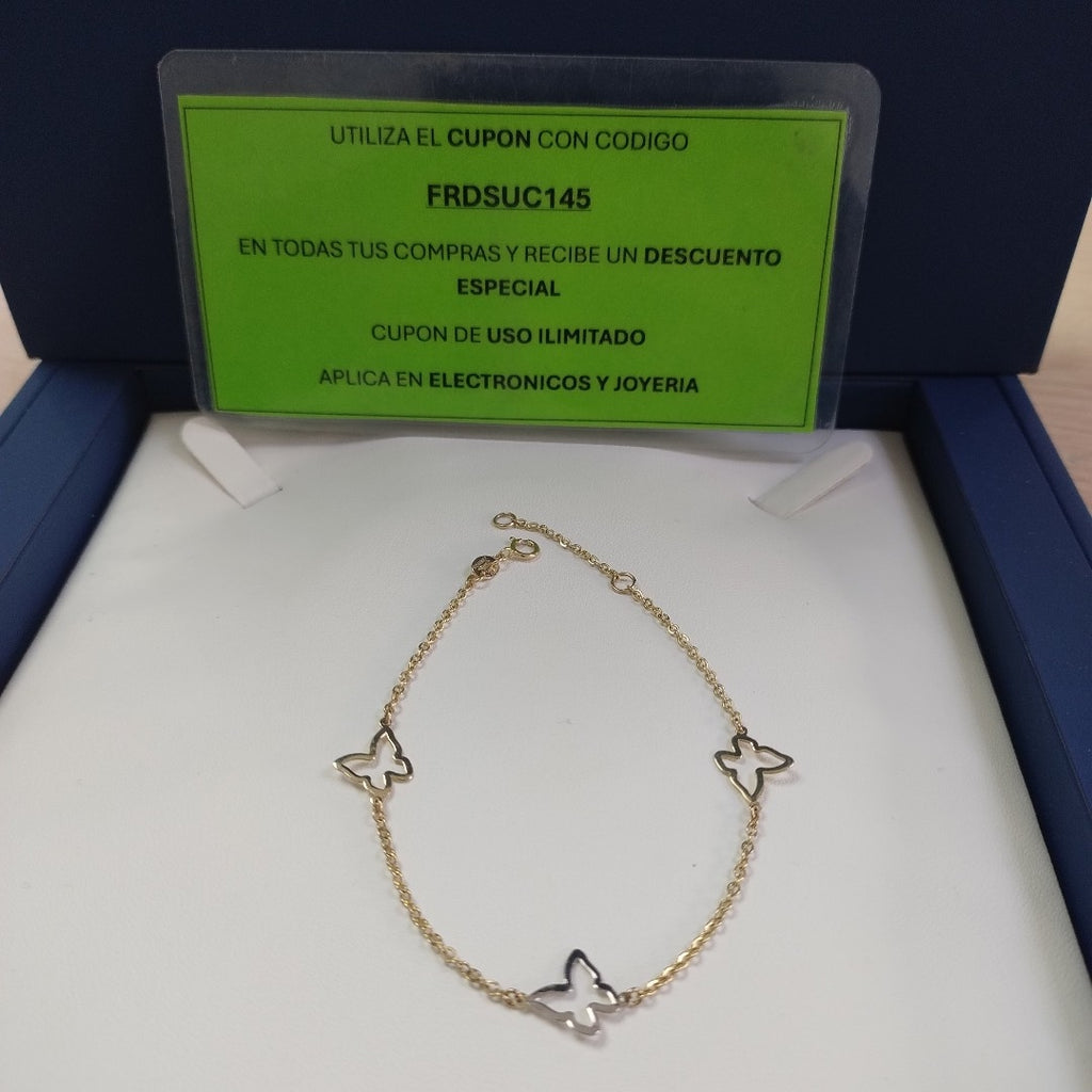 PULSERA ESPECIAL C MARIPOSAS 14K 18 CM 1.7 GR (NUEVO)