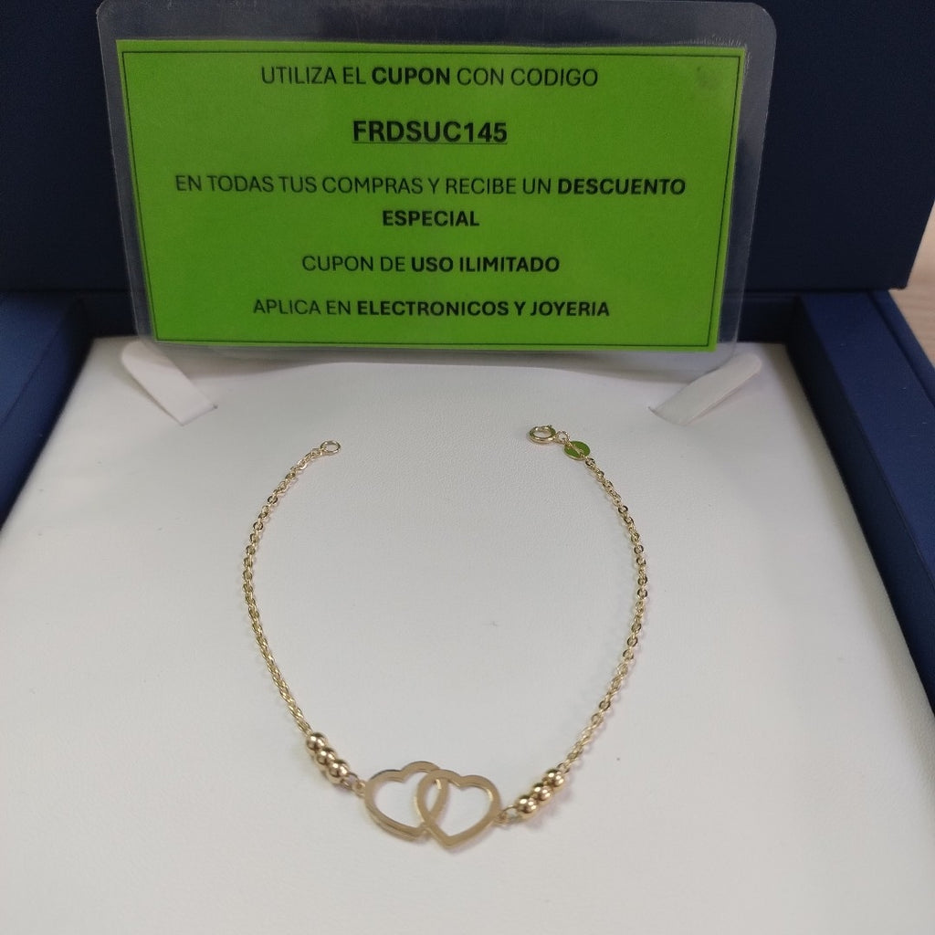 PULSERA TEJIDO ESPECIAL C CORAZONES 14K 18 CM 1.7 GR (NUEVO)