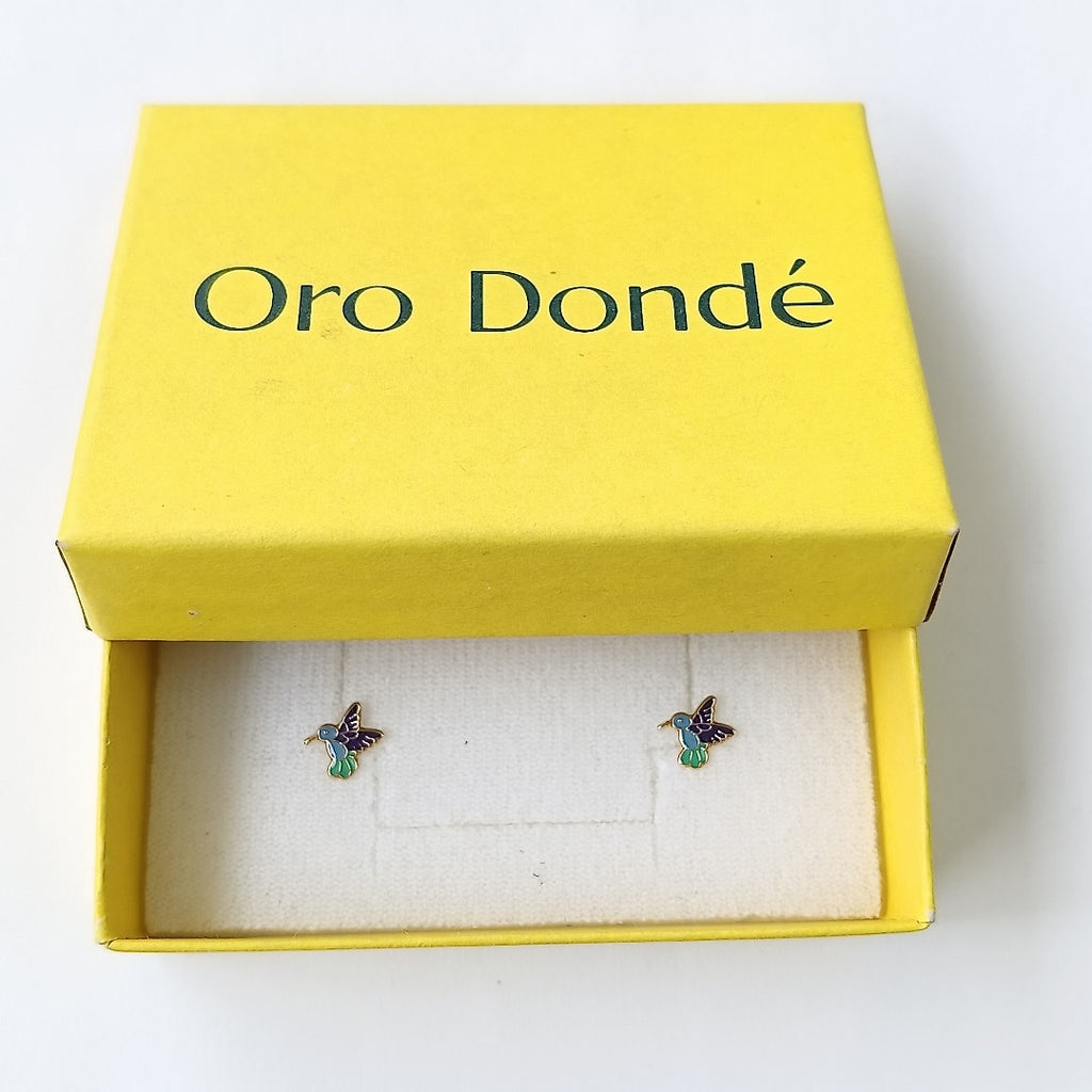 BROQUELES BROQUEL FIG COLIBRI ESMALTE AZUL 14K 0.2138 GR (NUEVO)