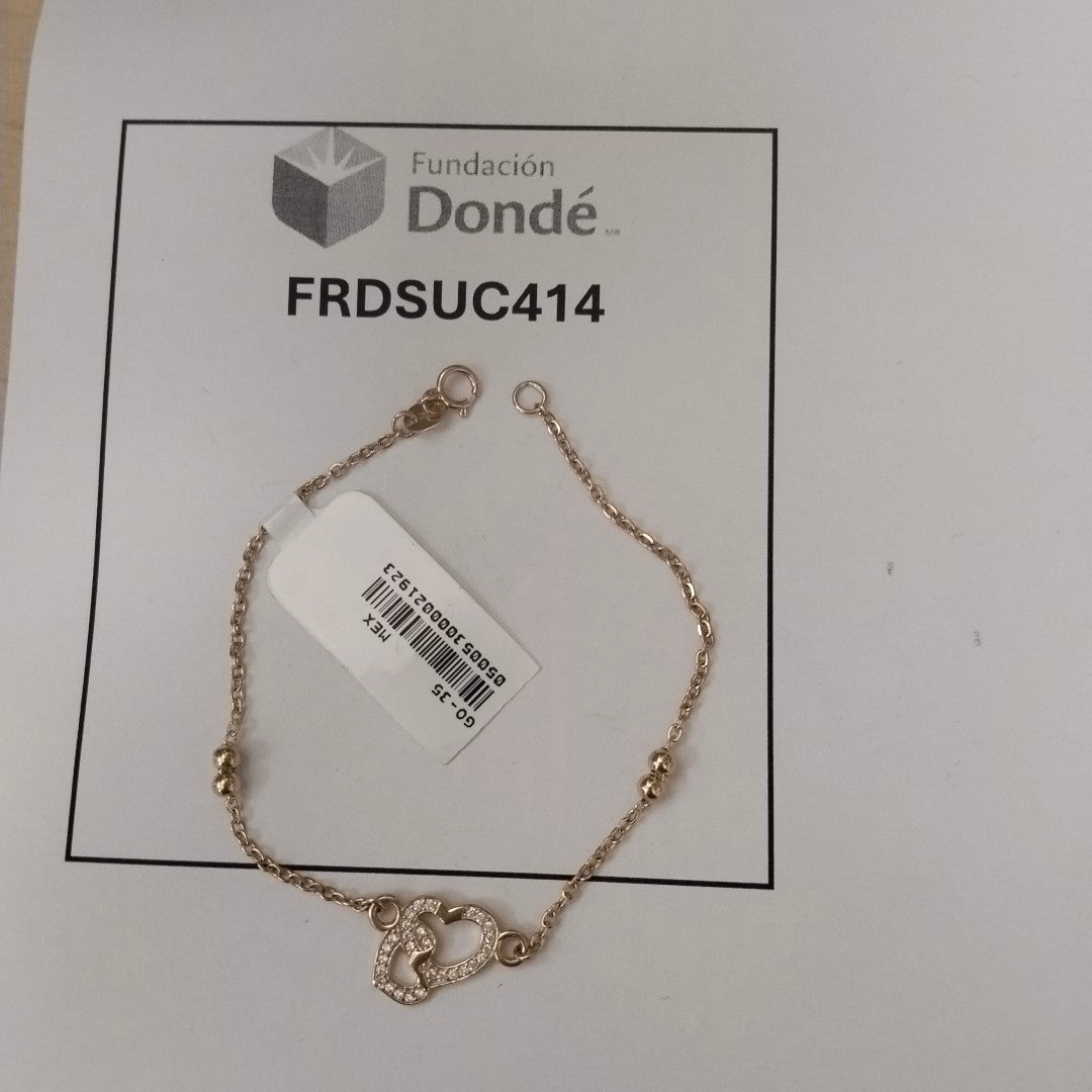 PULSERA TEJIDO ESPECIAL CORAZONES CON CIRCONIAS 14K 18 CM 2.4 GR (NUEVO)