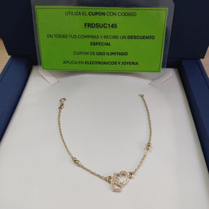PULSERA TEJIDO ESPECIAL CORAZONES CON CIRCONIAS 14K 18 CM 2.4 GR (NUEVO)