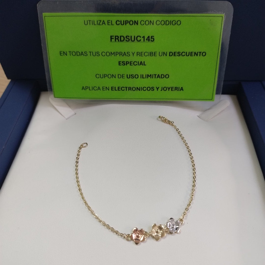 PULSERA TEJIDO ESPECIAL FIG FLORES 14K 18 CM 2 GR (NUEVO)