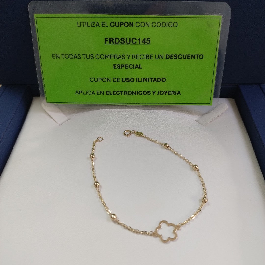 PULSERA TEJIDO ESPECIAL CON FLOR 14K 18 CM 1.6 GR (NUEVO)