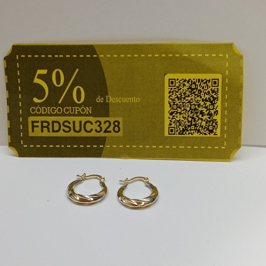 ARETES TEJIDO ARRACADA TRENZADA COMBINADA 14K 1.9 GR (NUEVO)