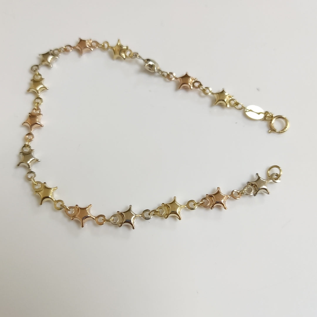 PULSERA TEJIDO ESPECIAL ESTRELLAS COMBINADAS 14K 18 CM 2.3 GR (NUEVO)