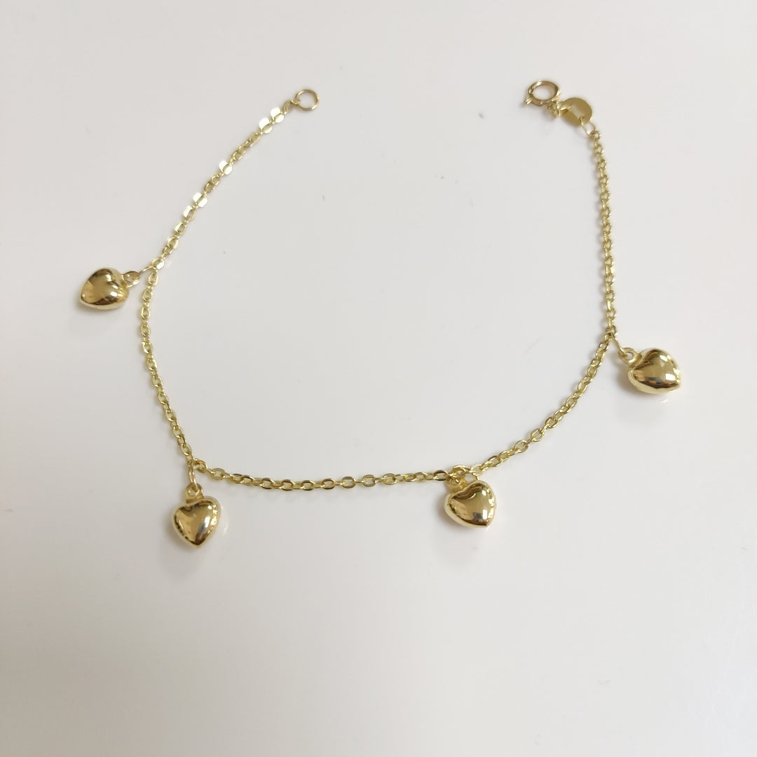 PULSERA ESP CON FIG CORAZONES 14K 18 CM 1.8 GR (NUEVO)