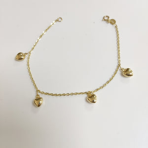 PULSERA ESP CON FIG CORAZONES 14K 18 CM 1.8 GR (NUEVO)
