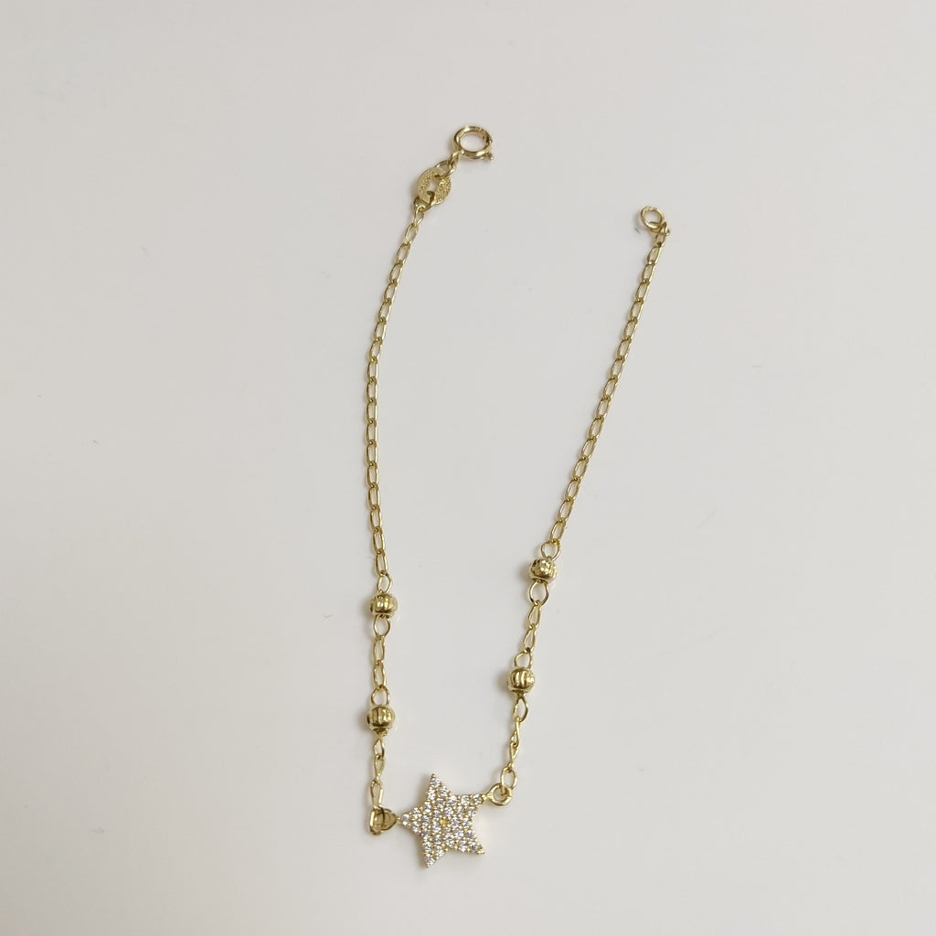 PULSERA ESPECIAL CON ESTRELLA Y CIRCONIAS 14K 18 CM 1.5 GR (NUEVO)