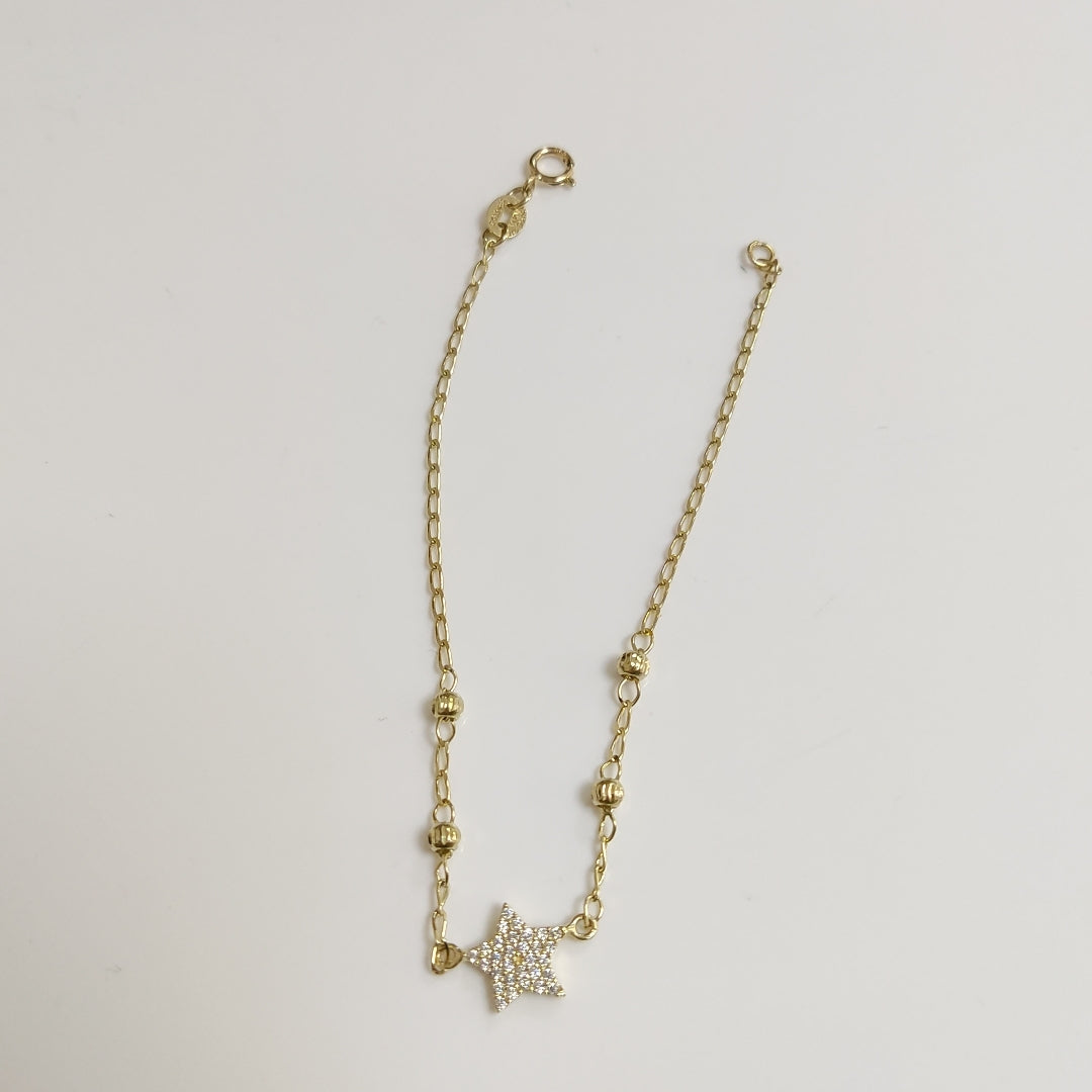 PULSERA ESPECIAL CON ESTRELLA Y CIRCONIAS 14K 18 CM 1.5 GR (NUEVO)