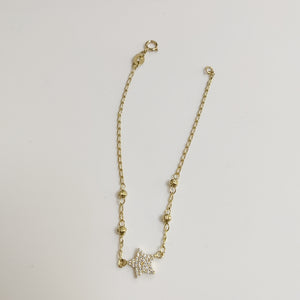 PULSERA ESPECIAL CON ESTRELLA Y CIRCONIAS 14K 18 CM 1.5 GR (NUEVO)