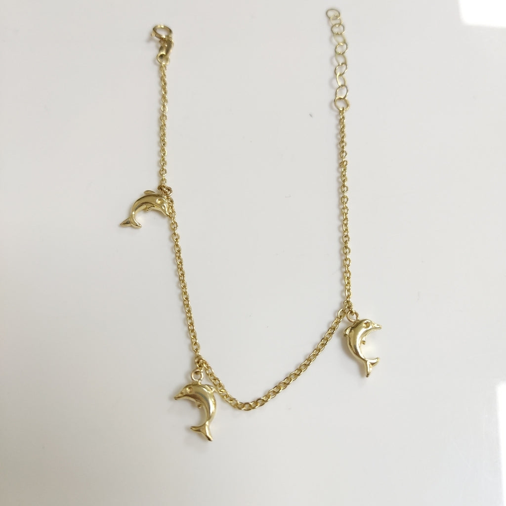 PULSERA ESPECIAL CON DIJES DELFINES 10K 18 CM 2 GR (NUEVO)