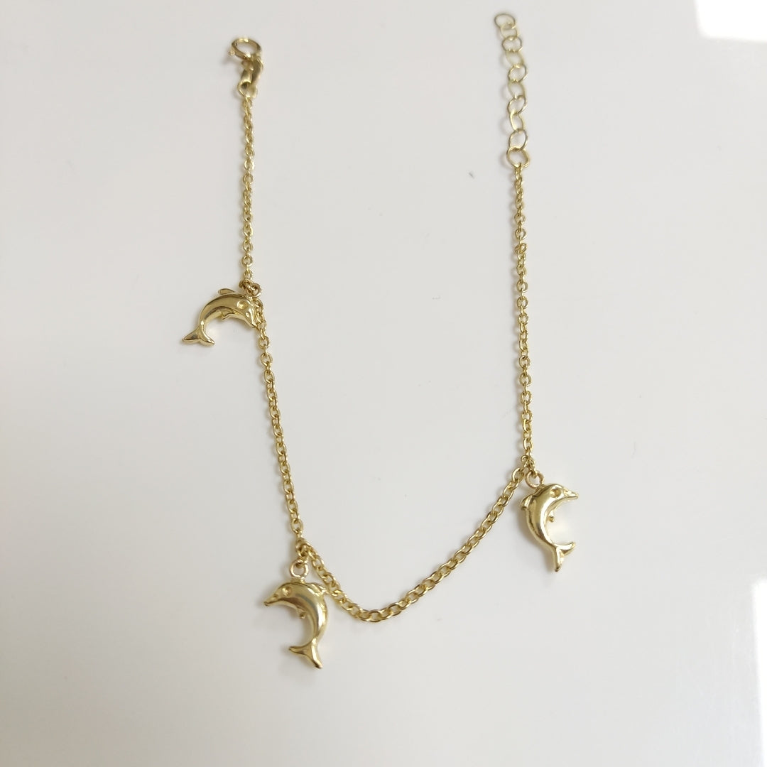 PULSERA ESPECIAL CON DIJES DELFINES 10K 18 CM 2 GR (NUEVO)