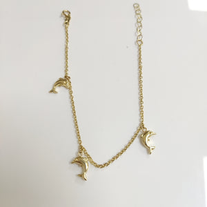 PULSERA ESPECIAL CON DIJES DELFINES 10K 18 CM 2 GR (NUEVO)