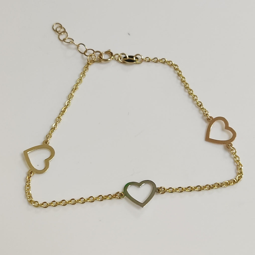 PULSERA ESPECIAL CON CORAZONES CONBINADOS 14K 18 CM 1.7 GR (NUEVO)