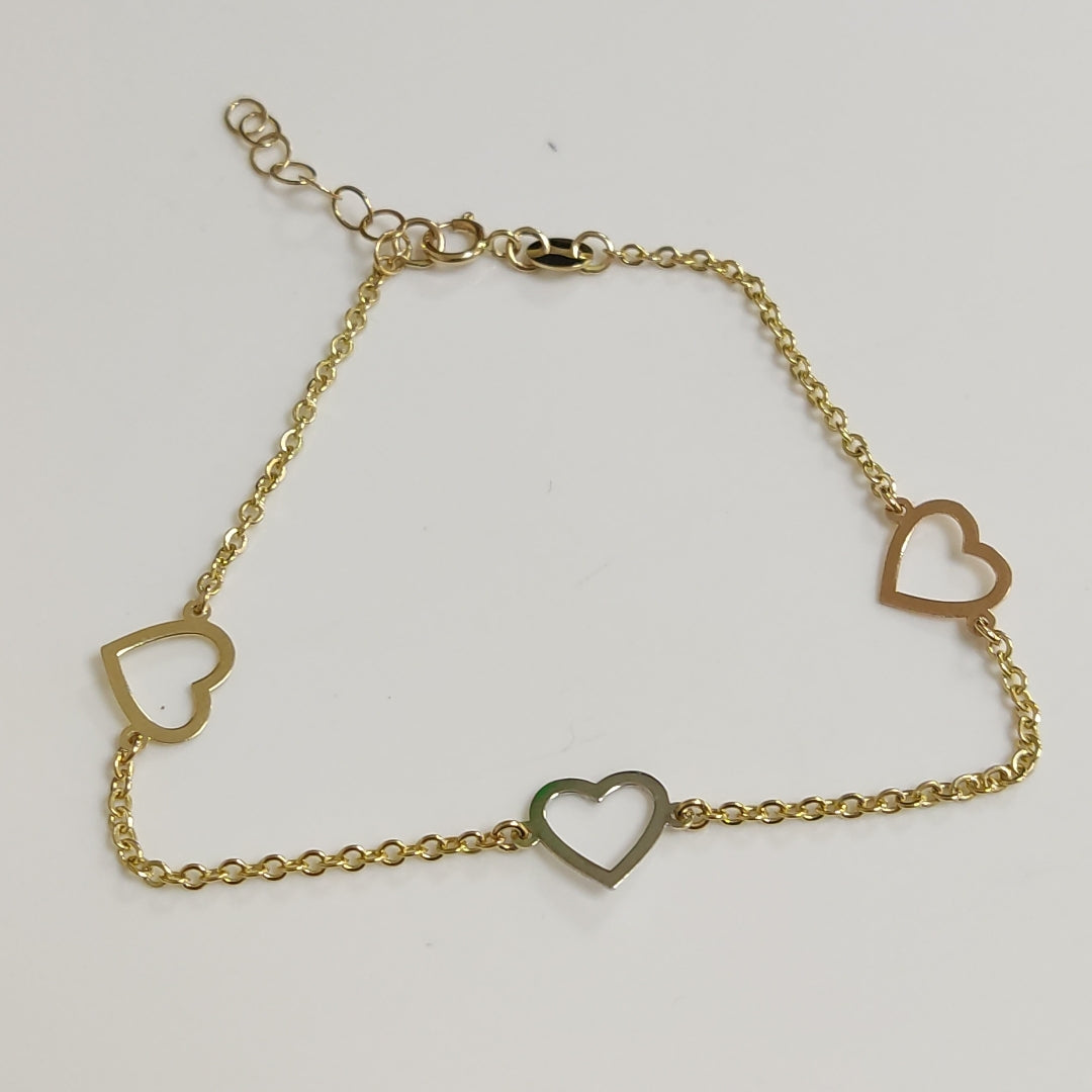 PULSERA ESPECIAL CON CORAZONES CONBINADOS 14K 18 CM 1.7 GR (NUEVO)