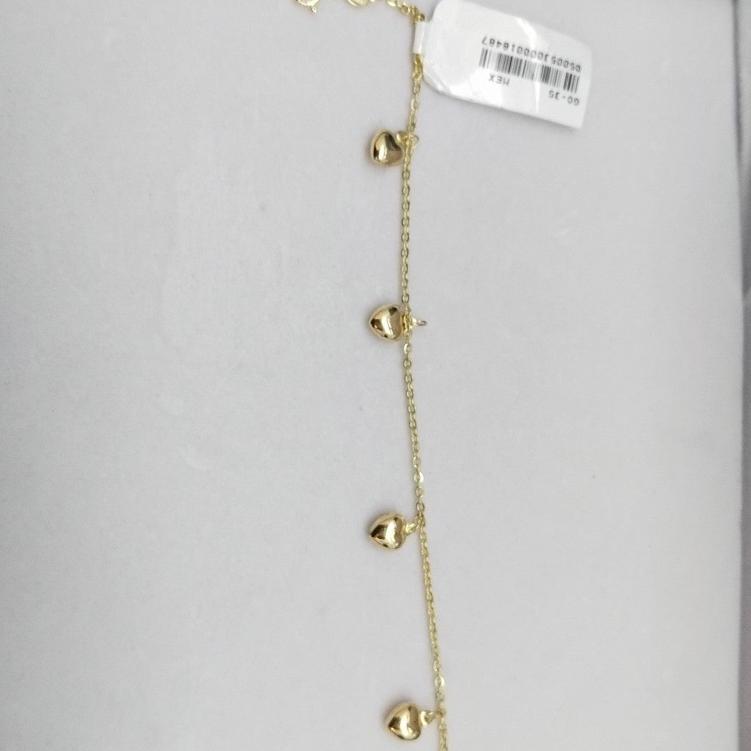 PULSERA ESP CON FIG CORAZONES 14K 18 CM 1.8 GR (NUEVO)
