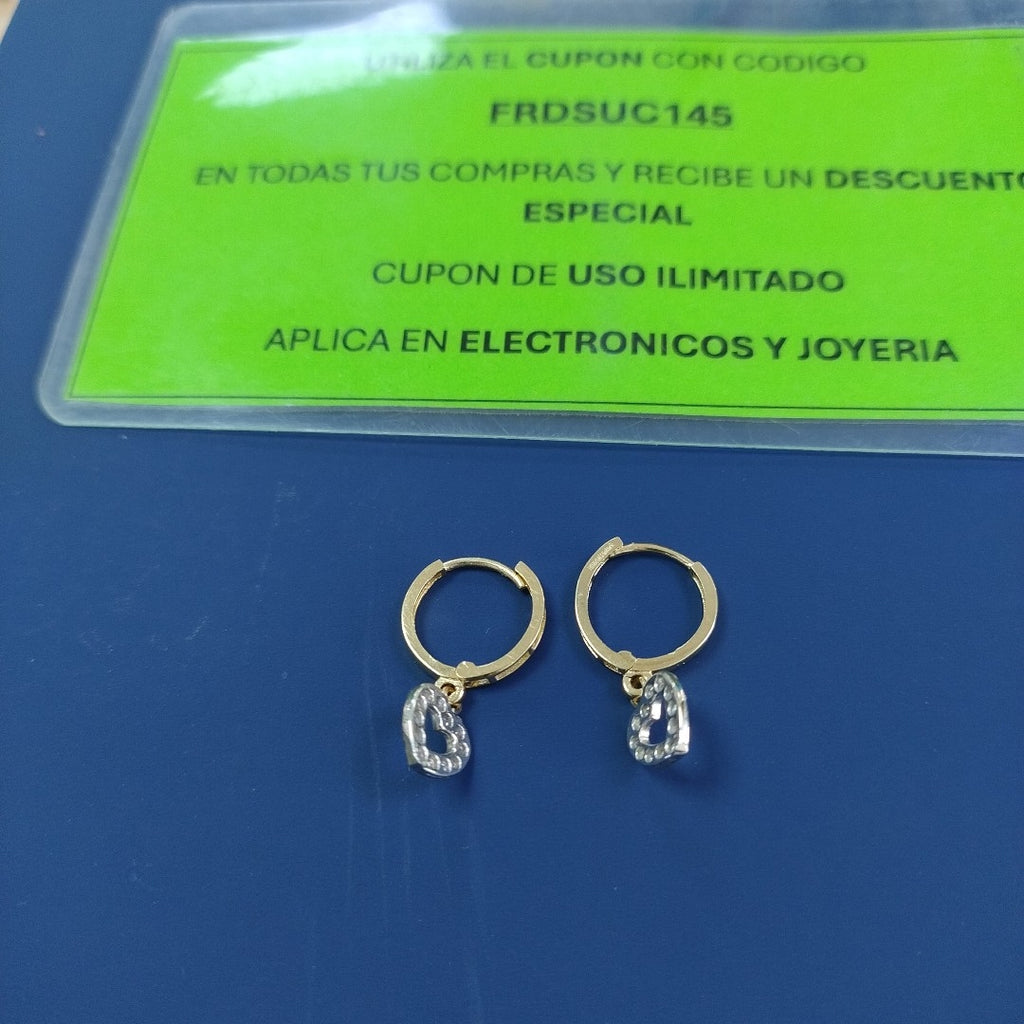 ARETES HUGGIES CON DIJE CORAZON Y CIRCONIAS 14K 2 GR (NUEVO)