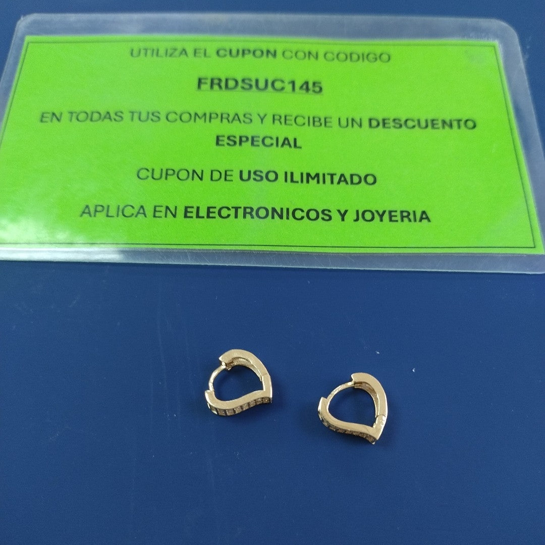 ARETES ARRACADAS CORAZON C CIRCONIAS 14K 2.1 GR (NUEVO)