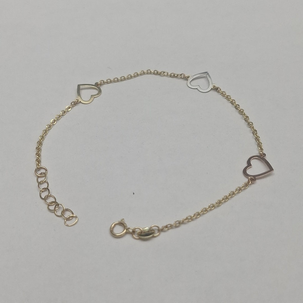 PULSERA ESPECIAL CON CORAZONES CONBINADOS 14K 18 CM 1.6 GR (NUEVO)